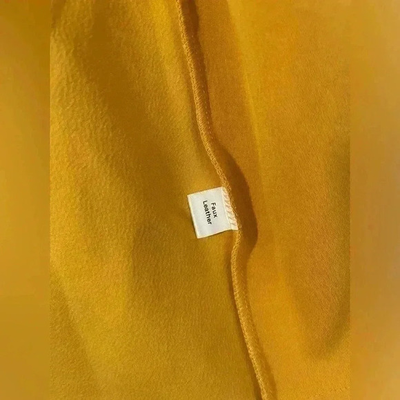 Joan Vass Golden Yellow Lightweight Faux Leather Long Open Concept Coat Sz Small - Picture 5 of 7